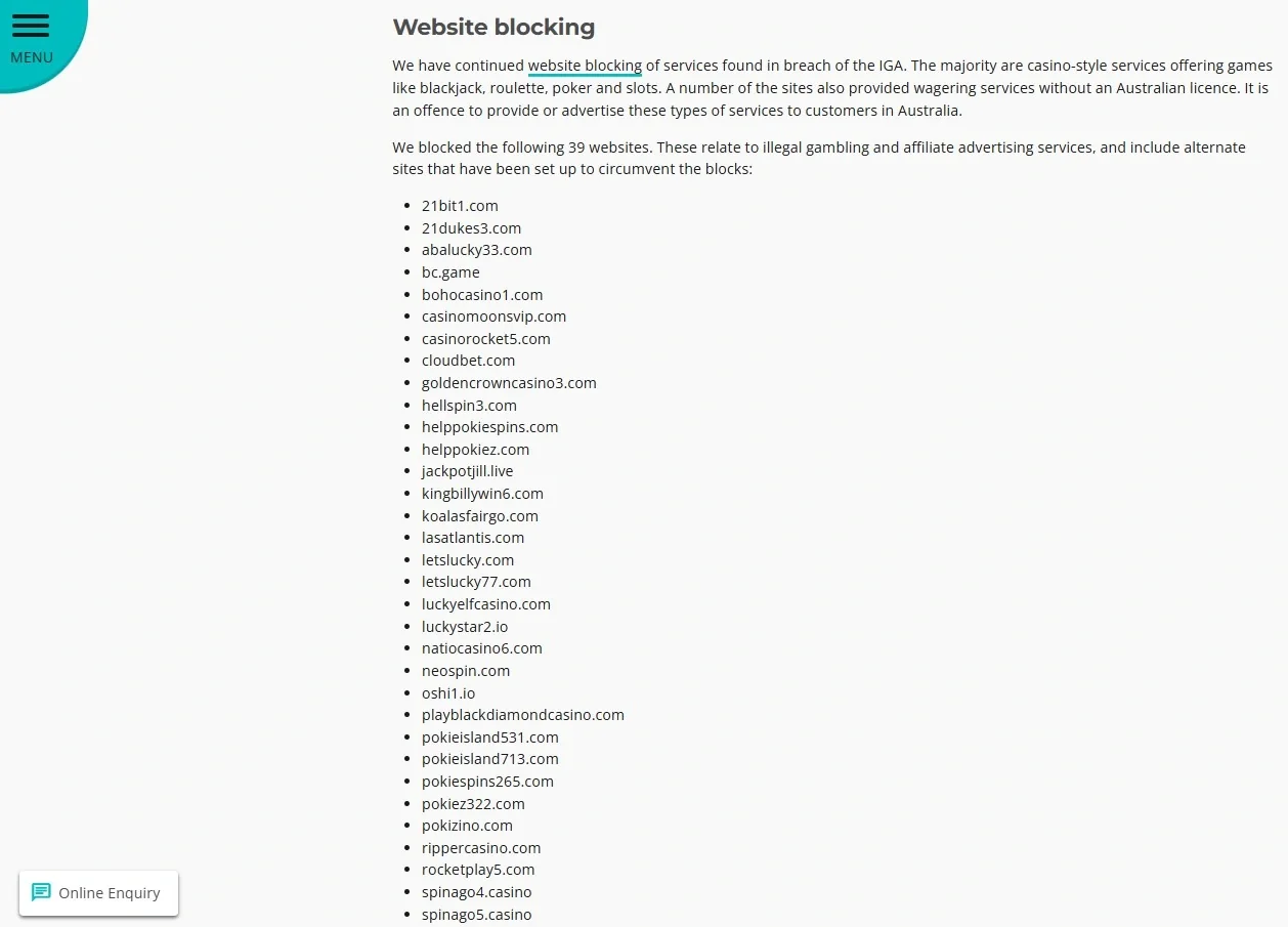 ACMA report showing the LuckyElf domain in the October to December 2022 website-blocking list